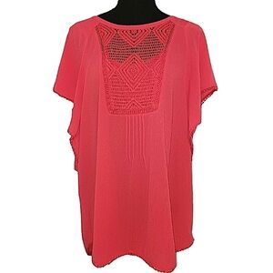 Meadow Rue Anthropologie Crochet Detail Short Sleeve Blouse Top Women's Sz Lg